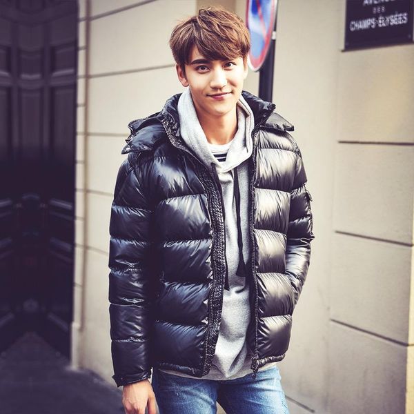 

boollili men's 90% white duck down jacket hooded winter jacket for men thick short puffer coat man parka casaco masculino1, Black