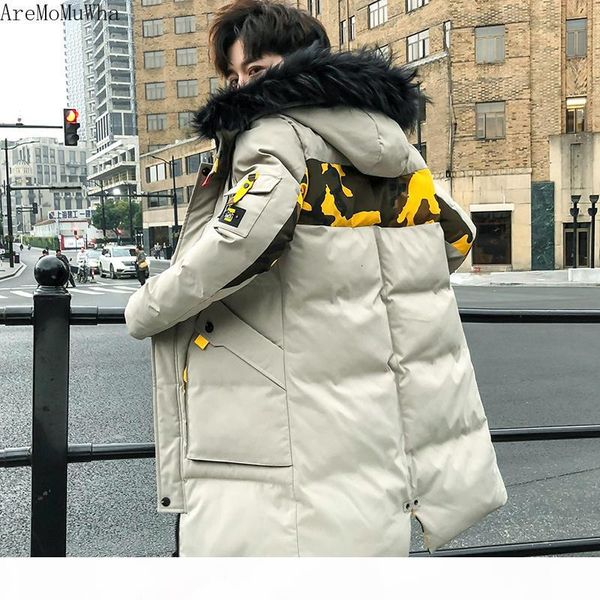 

aremomuwha men's cotton winter new thick trend jacket men's long casual solid color hooded cotton jacket men's down jacket qx, Black