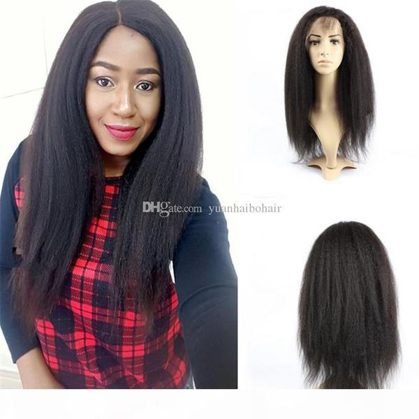 

fashion stock human hair wigs kinky straight unprocessed virgin brazilian glueless lace front wig ing, Black;brown