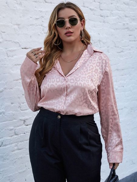 

plus leopard satin blouse i3ei#, Black