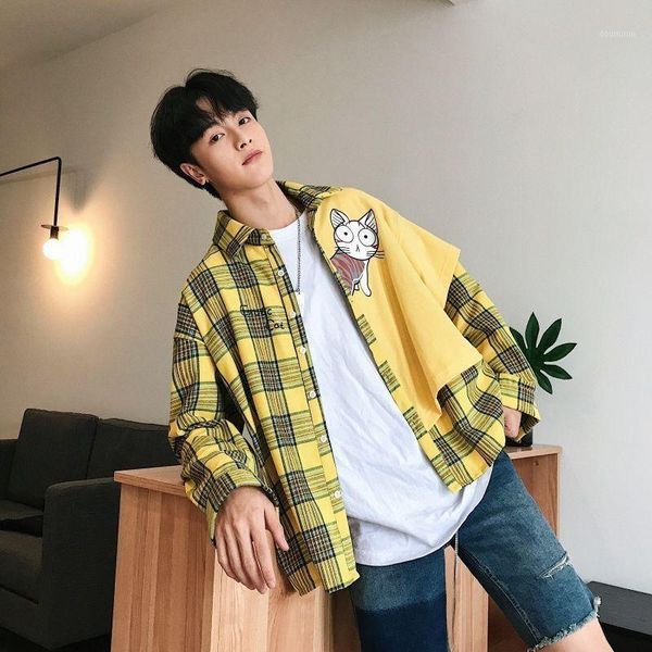 

nicemix harajuku streetwear blouse men cartoon patchwork shirt men long sleeve shirt fashions blouse long sleeve1, White;black