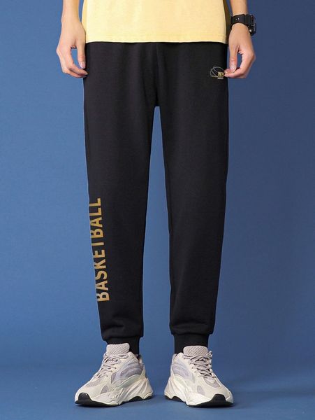 

men letter graphic sweatpants h8rw#, Black