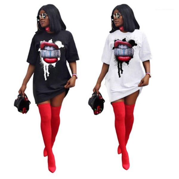 

skirt designer new female casual loose lips dresses dollar in mouth ladies dress fashion trend short sleeve round neck short, Black;gray