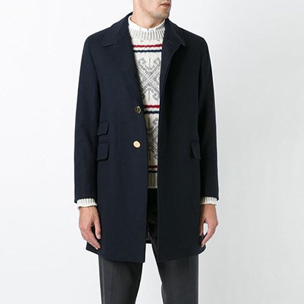 

men's wool & blends woolen jacket 2021 autumn and winter youth mid-length thick slim plus size coat trend, Black