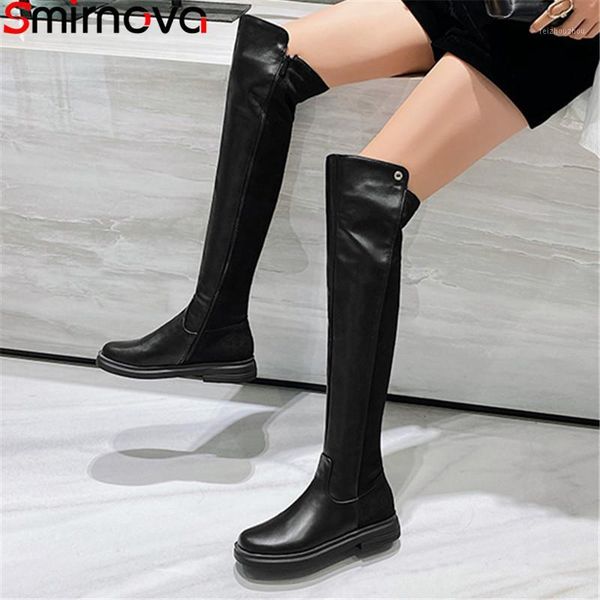

smirnova 2020 autumn winter long boots woman flat shoes casual round toe zip fashion over the knee boots women1, Black