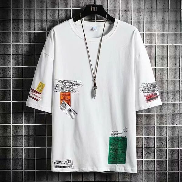 

summer korean short trend loose men's clothing fashion brand half sleeve bottomed shirt and t-shirt, White;black