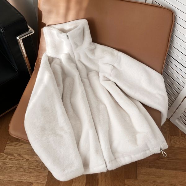 

2021 new spring long sleeve thick stand color zip design oversize warm furry hoodies women hsnu, Black