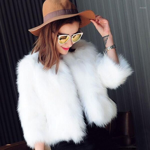 

fashion fur faux short coat fur black white imitation overcoat style jacket 2/6 sleeve slim fashion xxxl q72661