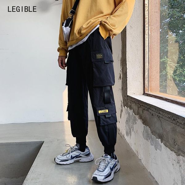 

legible 2019 pants men multi-pocket cargo pants elastic waist harem pant hip hop casual loose joggers male sweatpants1, Black