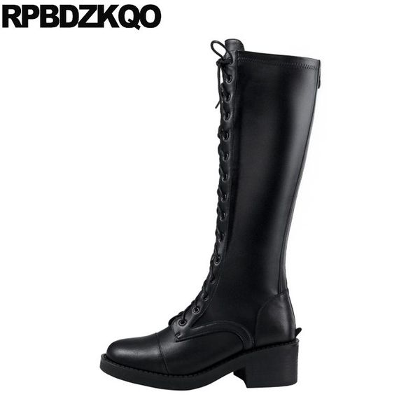 

boots round toe 2020 knee high long winter patent leather chunky black suede lace up shoes women trend tall quality