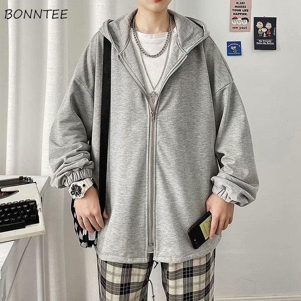 

men jacket solid loose zipper hooded man clothing male all-match simple ins chic oversize casual streetwear korean style trendy, Black;brown