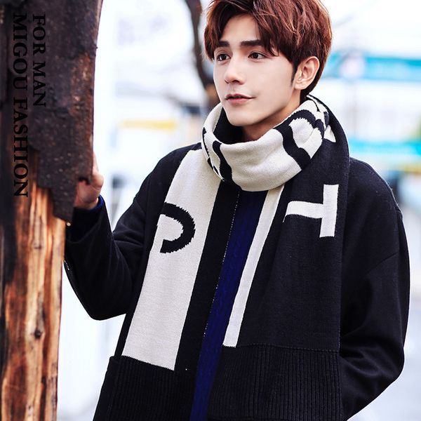 

шарф зимы корейской версии шерсти вязание моды марки персонализированных писем студентов мужские ожерелий для подарка нового года, Blue;gray