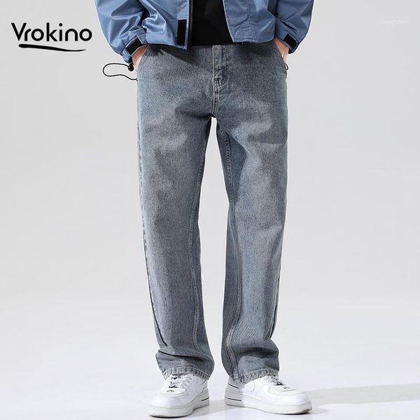 

2020 new men's fashion loose jeans casual classic autumn and winter straight stretch denim pants large size 40 421, Blue