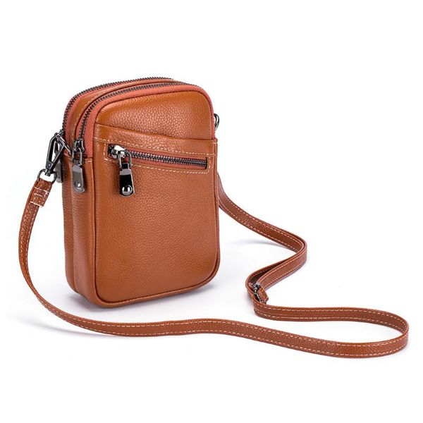 

new style solid color messenger mobile phone bag clutch small women double zipper crossbody bag