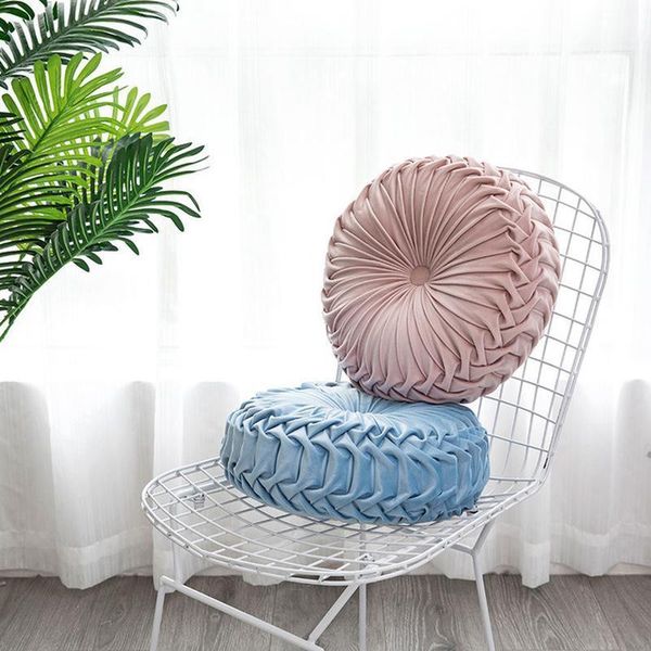 

european velvet pleated round floor cushion pillow pouf throw home sofa decor fabric handmade pleated wheel pumpkin seat cushion1