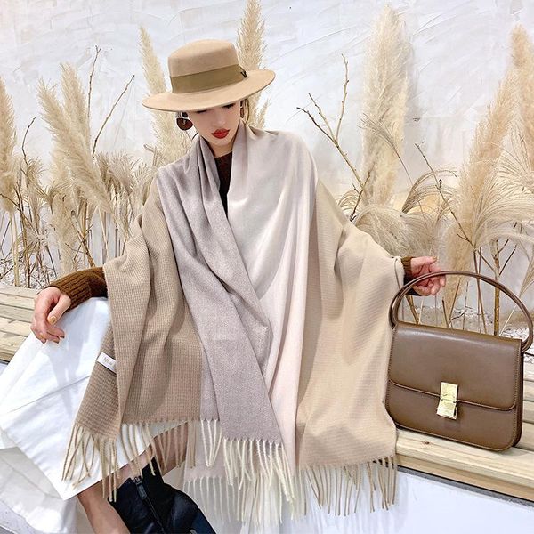 

2020 new double sided plaid winter women cashmere scarf shawls and wraps female foulard hijab wool stoles head scarves, Blue;gray