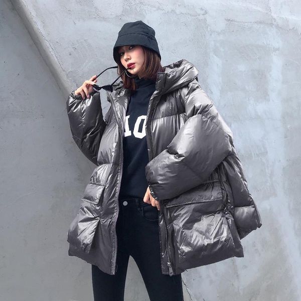 

winter thick women jacket cotton-padded warm girls loose fit hooded parka female winter jacket pockets coat short style for girl, Black
