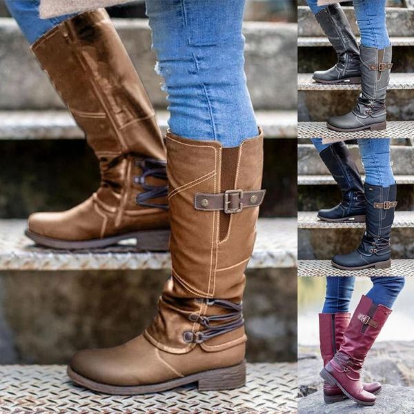 

women's fashion casual shoes high boots knight boot long boots leather martin snow plus size 35-43, Black