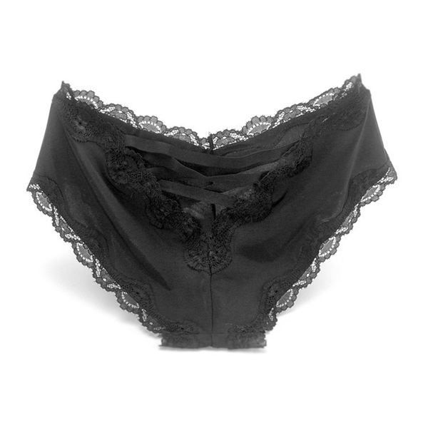 

lace women's comfortable soft breathable sweet and cross ribbon hollow low-waist panties a19180, Black;pink