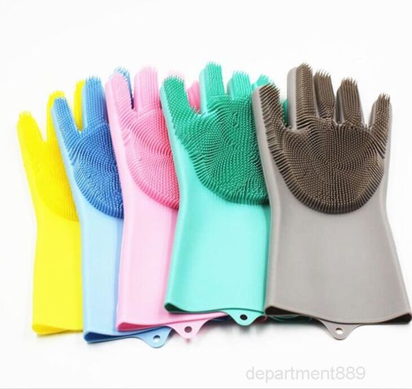 

dishwashing glove silicon dusting dish washing gloves resuable silicone waterproof mitten household scrubber kitchen bathroom tools owe767