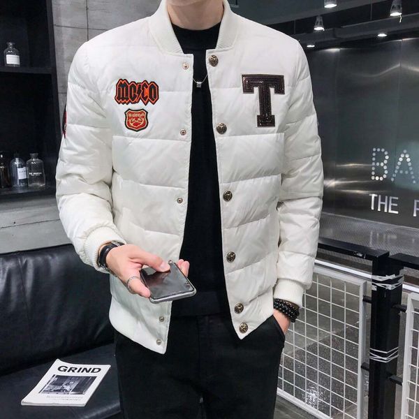 

2020 trendy men's down jacket winter coat windbreaker white duck down thick warm hooded parker meets printed jacket casual fash, Black