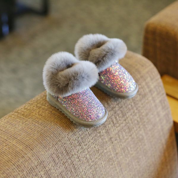 

claladoudou 12-18cm kids girls bling bling snow boots 1-2-3-6 years old baby girl ankle boots grey baby shoes toddler booties 11 c1005, Black;grey