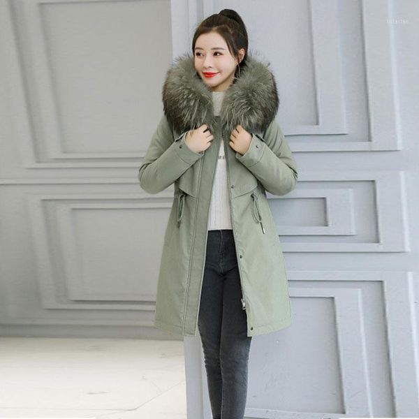 

midi long hooded jacket women parka 2020 thicken winter plus size cotton liner warm outerwear loose down padded coat femme hiver1, Black