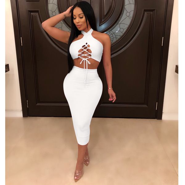 

2021 the new new dressed in bandage pencil skirt two suit parts out halter backless club bodycon party celebrity kftu, Black;gray