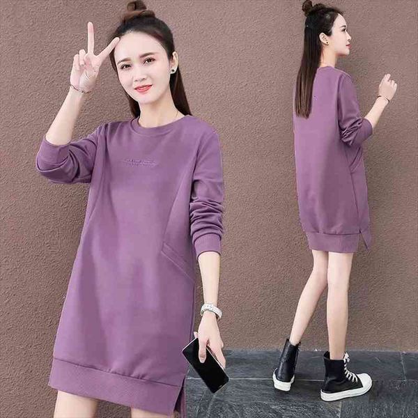 

casual mid-length pocket sweatshirt women spring korean straight round neck pullover fashion letter embroidery basic, Black