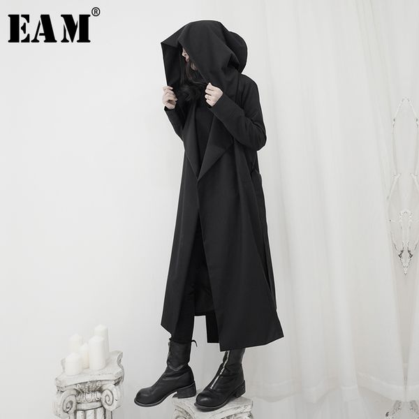 

eam] women black brief long big size trench new hooded long sleeve loose fit windbreaker fashion tide spring 2020 1s244 1028, Tan;black