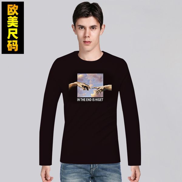 

autumn and winter 3d digital printing handle long sleeve men's t-shirt, White;black