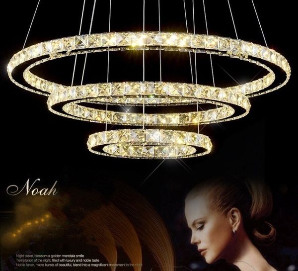 Nordic Crystal LED Avize Lambası Lüks Elmas Asılı Lamba 4 Yüzükler Lusters Aydınlatma Yatak Odası Oturma Odası Dekorasyon Için