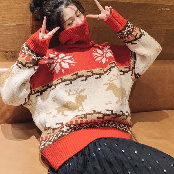 

sweater women pullover winter clothes women o-neck long sleeve merry christmas elk print knit sweater pullover1, White;black