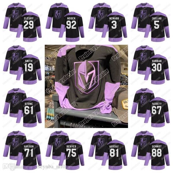 

vegas golden knights fights cancer practice nhl jersey mark stone marc-andre fleury ryan reaves william karlsson smith marchessault, Black;red