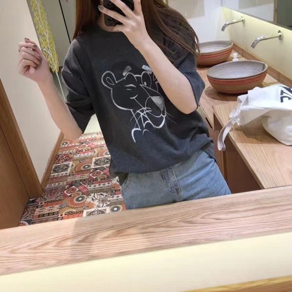 

sl9k2 korean casual t-shirt of autumn and winter new loose version and versatilethick show matte thin round neck cartoon short sleeve t-shir, White