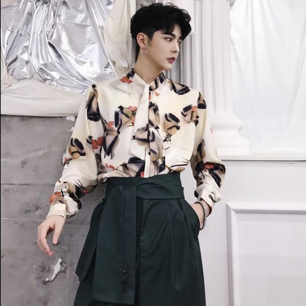 

2020 spring -xxl autumn stylist hair young temperament loose long sleeve male and female disco dj singer shirt ddzv, White;black