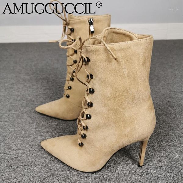 

customize 2020 new plus big size 35-47 apricot lace up zip fashion high heel females ladies mid calf women boots x19381, Black