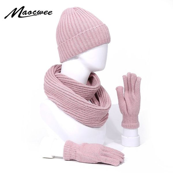 

three piece hat scarf and glove suit for men and women suitable winter and autumn knitted striped hat with lining to keep warm 201021, Blue;gray