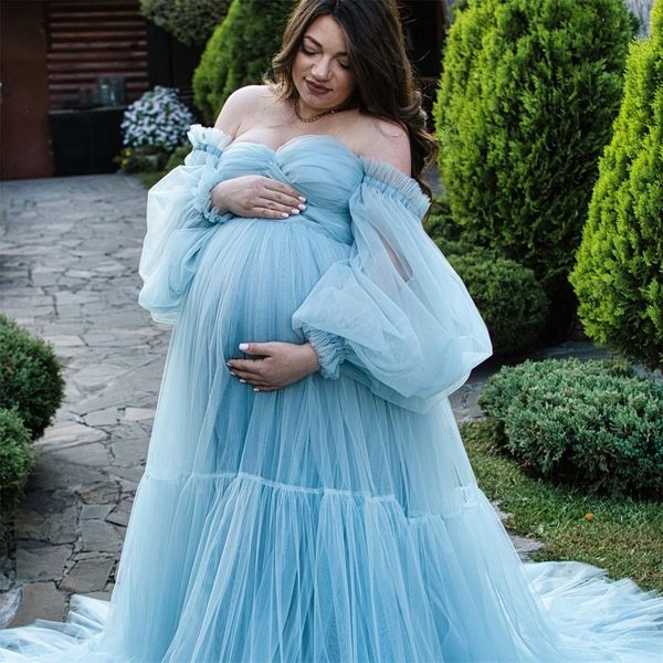 

sheer oversize prom dresses tier tulle pregnant women's dress sweep train maternity gowns for p celebrity vestidos 2022, Black