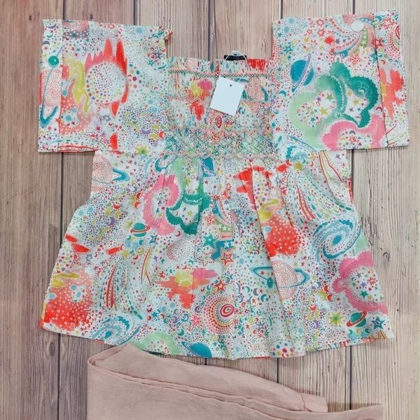 

2020 new bp style blouses for girl kids cotton girl cute shirts smocking summer floral cherry brand clothing y200704, White;black