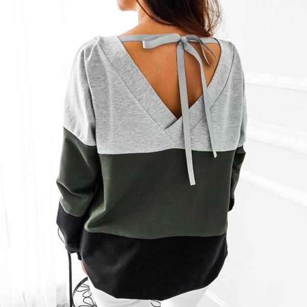 

lace up bandage long sleeve sweatshirt hoodie loose casual tee shirt hoodies pullovers femme 20201, Black