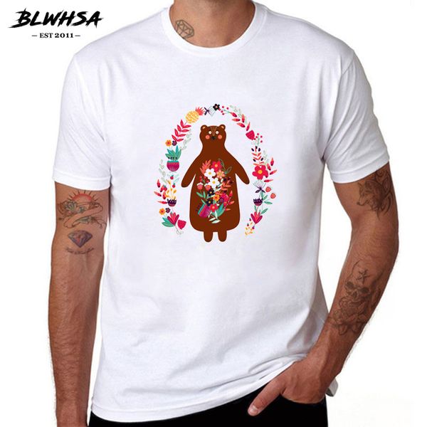 

спорт blwhsa верхнего качества с коротким рукавом цветы медведь печать мужчины тенниска вскользь 100% хлопок летом смешные мужские футболки