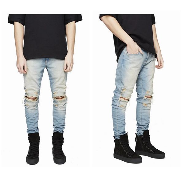 

skinny mens blue jeans cool men jeans ripped hole stretch slim fit denim biker jeans hip hop men streetwear 1211#