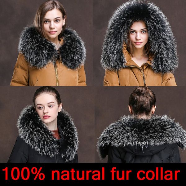 

cllikko 100% real fur collar for parkas coats luxury warm natural raccoon scarf women large fur collar scarves male jackets coat 201026, Blue;gray