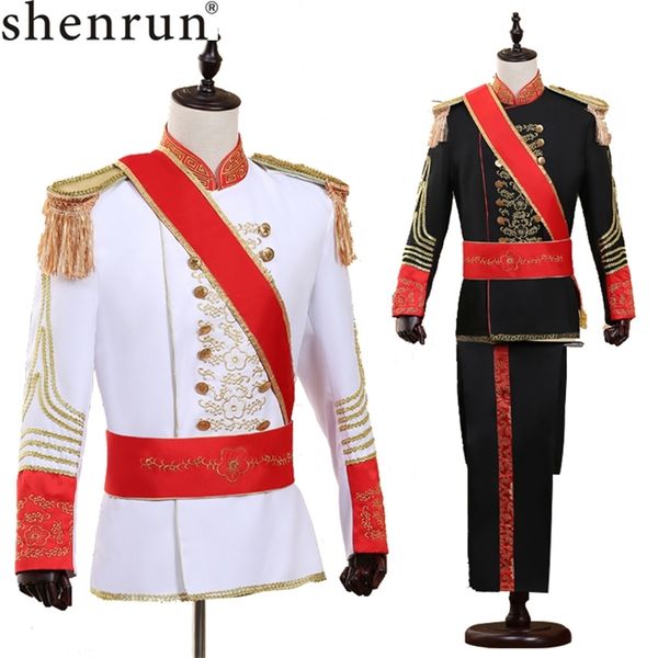 Shenrun Männer Anzüge Militäruniform Palast Prinz Anzug Marschall Soldat Wache Kleid Bühnenkostüme Musik Trommel Sänger Schwarz Weiß 201106