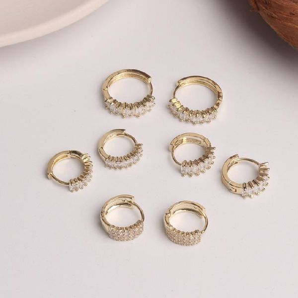 

hoop & huggie korean selling fashion jewelry simple round small gold earrings exquisite copper inlaid zircon women daily, Golden;silver