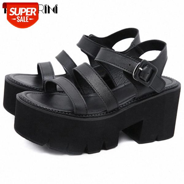 

ribetrini brand new arrival female solid buckle platform shoes women sandals rome gothic leisure fashion cool sandals #5c4w, Black