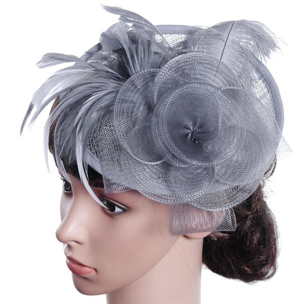 

edison88 net feather women fascinator elegant headband clip wedding bridal ladies party hat, Blue;gray