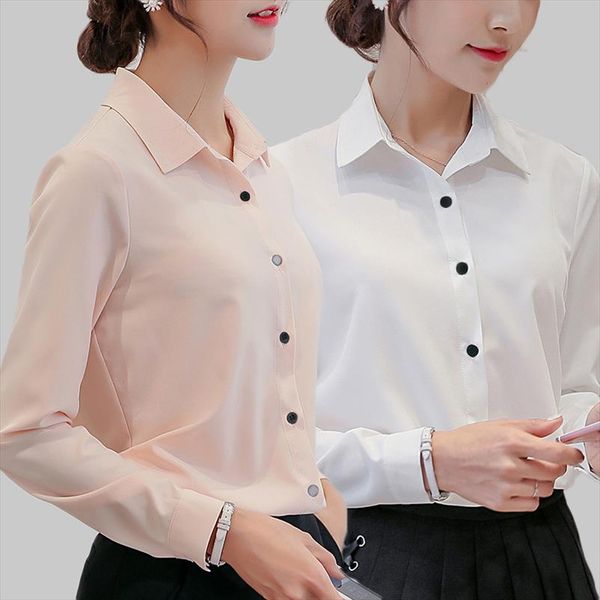 

blouse women chiffon office career shirts 2020 fashion casual long sleeve blouses femme blusa, White