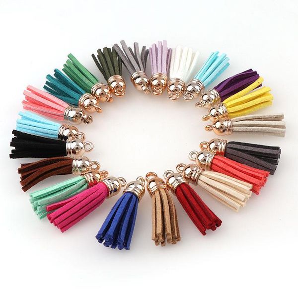 

new 10pcs 3cm vintage gold color cap suede leather tassel for keychain straps jewelry fiber fringe diy pendant charms findings h sqcggf